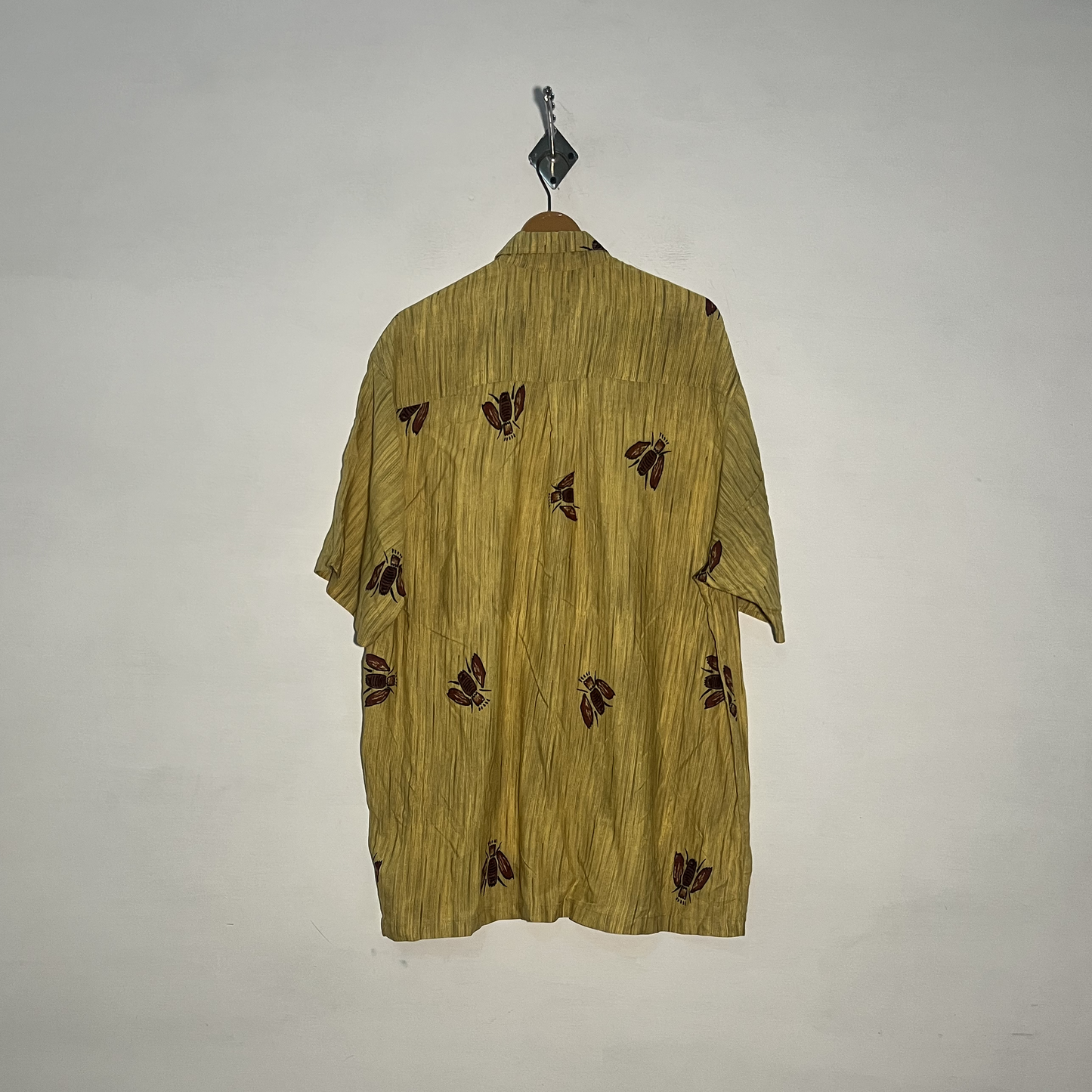 Animal Men's Dress Shirt Yellow Butterfly Printed Preloved #3456