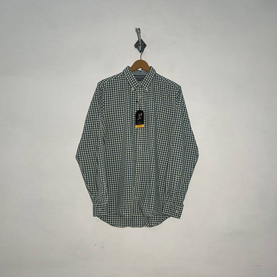 Tommy Hilfiger Men's Dress Shirt Green Off White & Yellow Check Preloved #3455