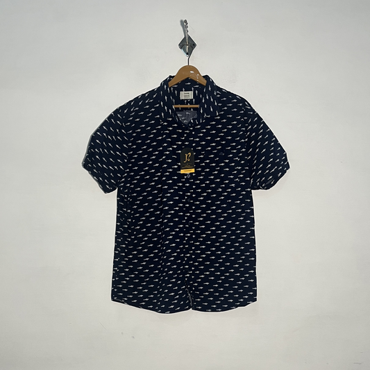 George Casual Men's Dress Shirt Dark Blue & White Fish Print Preloved #3454