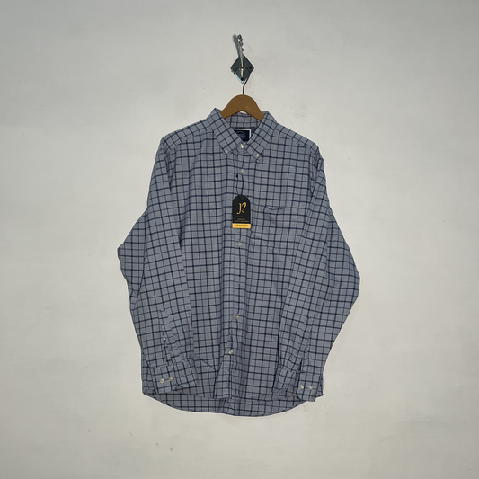 Charles Tyrwhitt Men's Dress Shirt Gray & Dark Blue Check Preloved #3453
