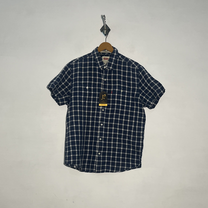 Levi's Men's Dress Shirt Dark Blue & White Check Preloved #3451
