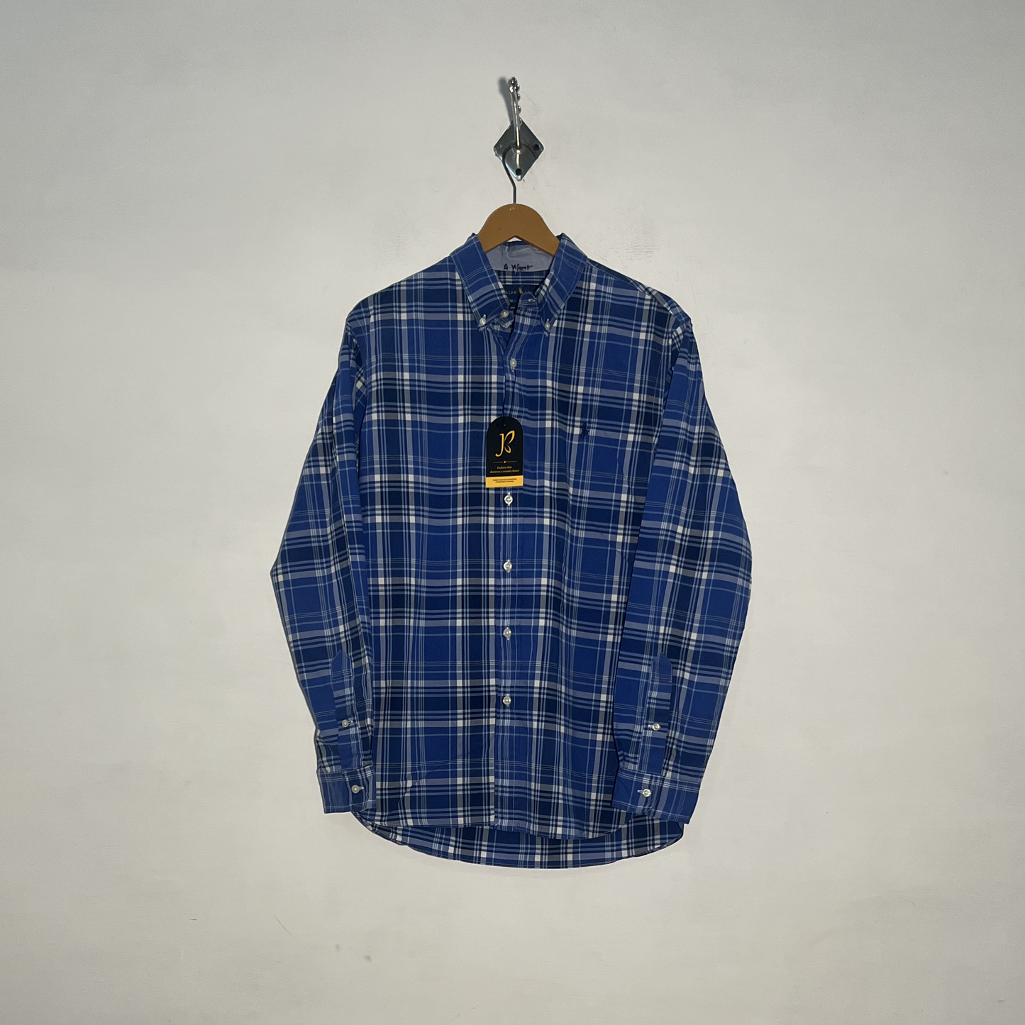 Ralph Lauren Men's Dress Shirt Blue & White Check Preloved #3448