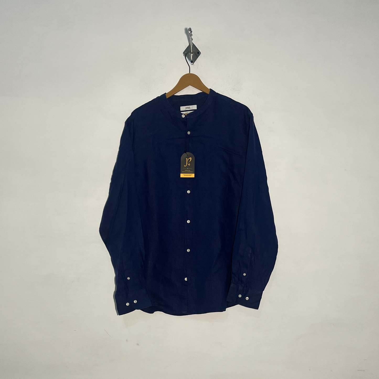 M&S Men's Dress Shirt Dark Blue Preloved #3447