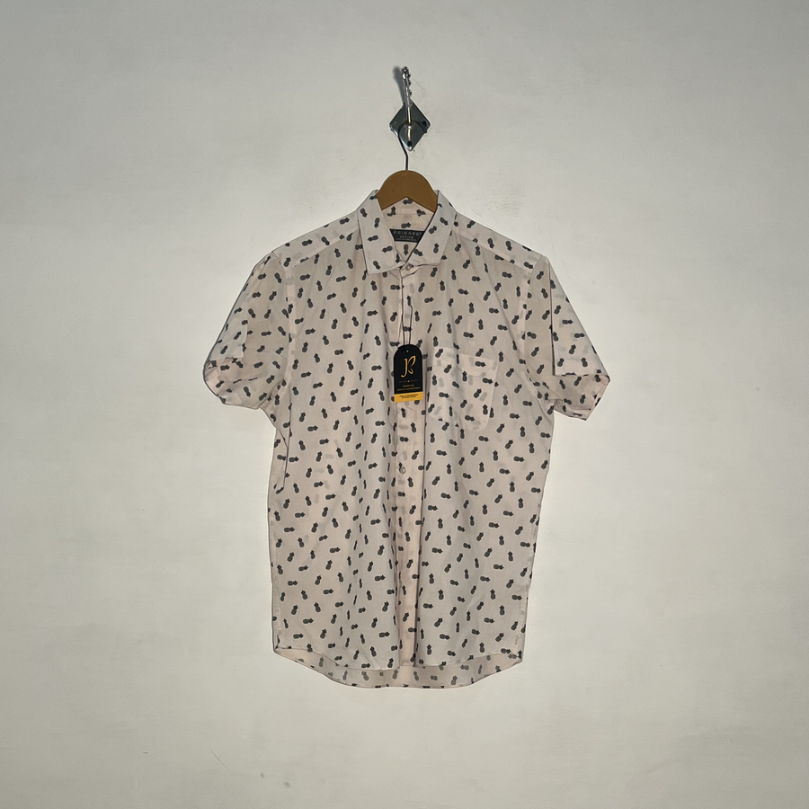 Primark Men's Dress Shirt Baby Pink & Black Pineapple Print Preloved #3445