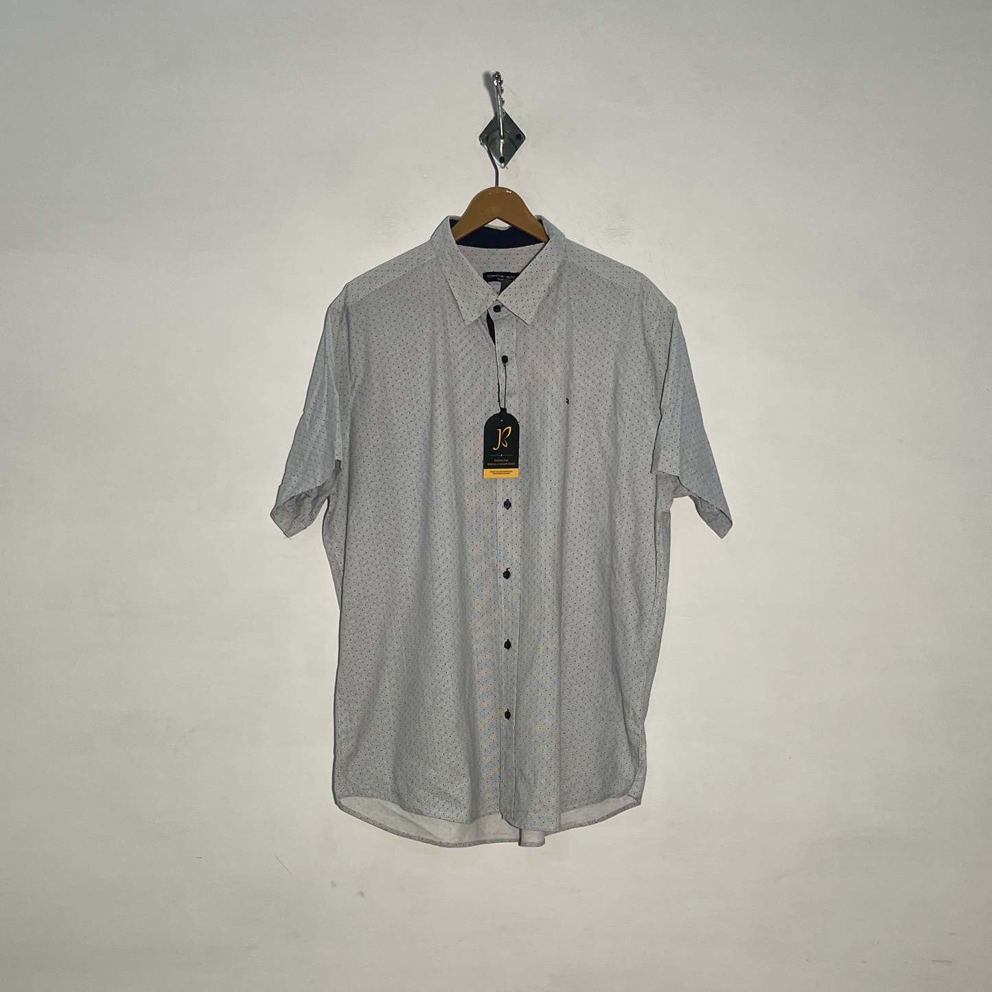 Tommy Hilfiger Men's Dress Shirt Off White & Dark Blue Dotted Preloved #3443