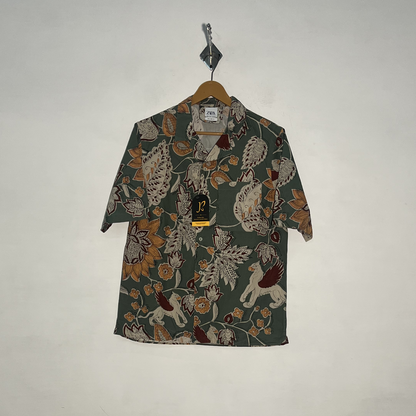 Zara Men's Dress Shirt Green Orange & Off White Floral Preloved #3441