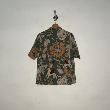 Zara Men's Dress Shirt Green Orange & Off White Floral Preloved #3441