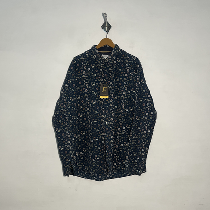 Next Men's Dress Shirt Dark Blue & Off White Floral Preloved #3440
