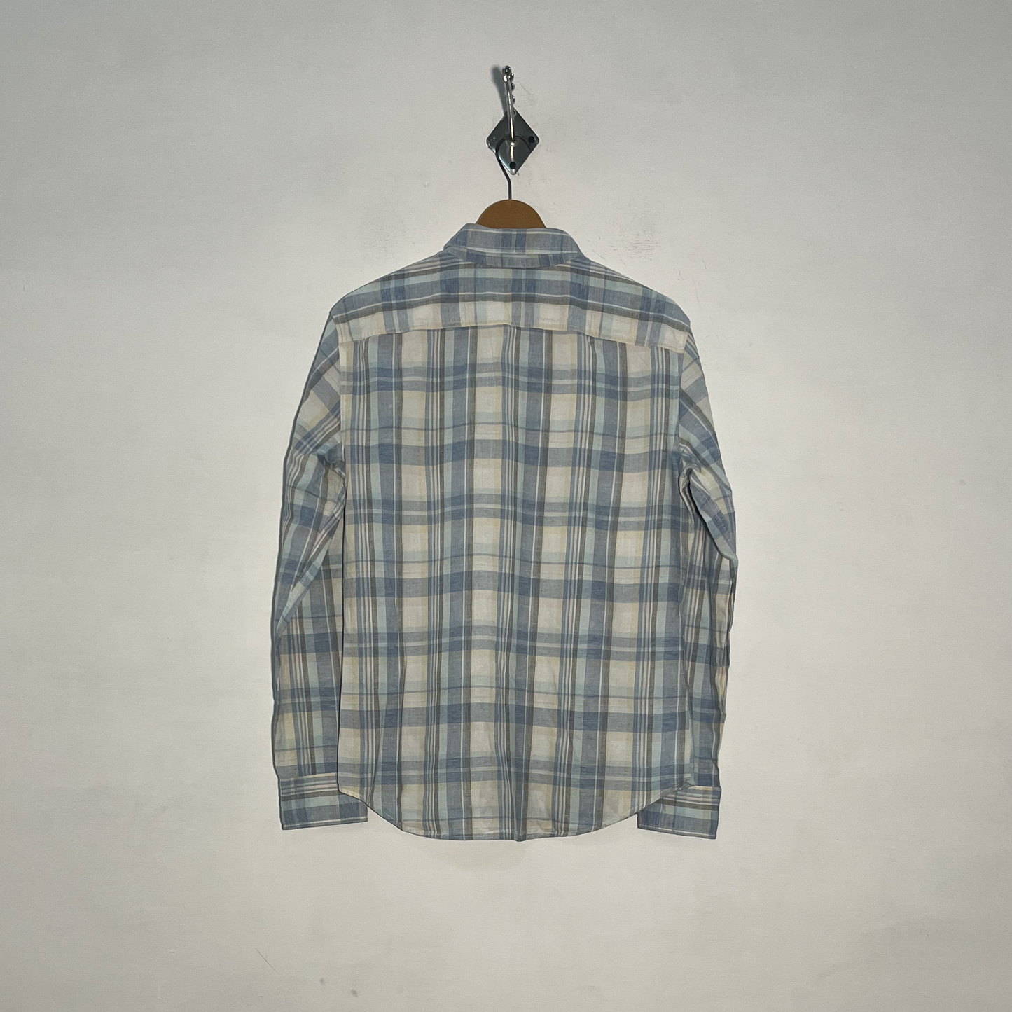 Levi's Men's Dress Shirt White Blue & Gray Check Preloved #3438