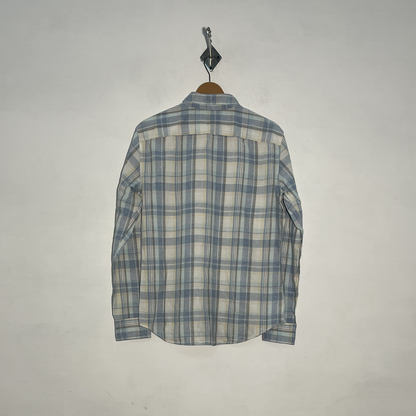 Levi's Men's Dress Shirt White Blue & Gray Check Preloved #3438