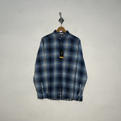 Tommy Jeans Men's Dress Shirt Blue Dark Blue & White Check Preloved #3435