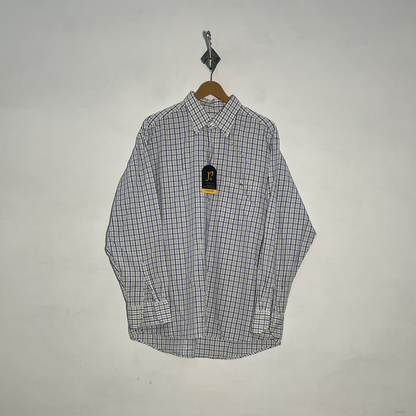 Lacoste Men's Dress Shirt White Black & Gray Check Preloved #3434