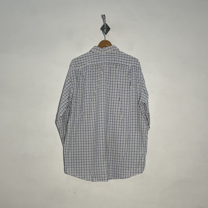 Lacoste Men's Dress Shirt White Black & Gray Check Preloved #3434