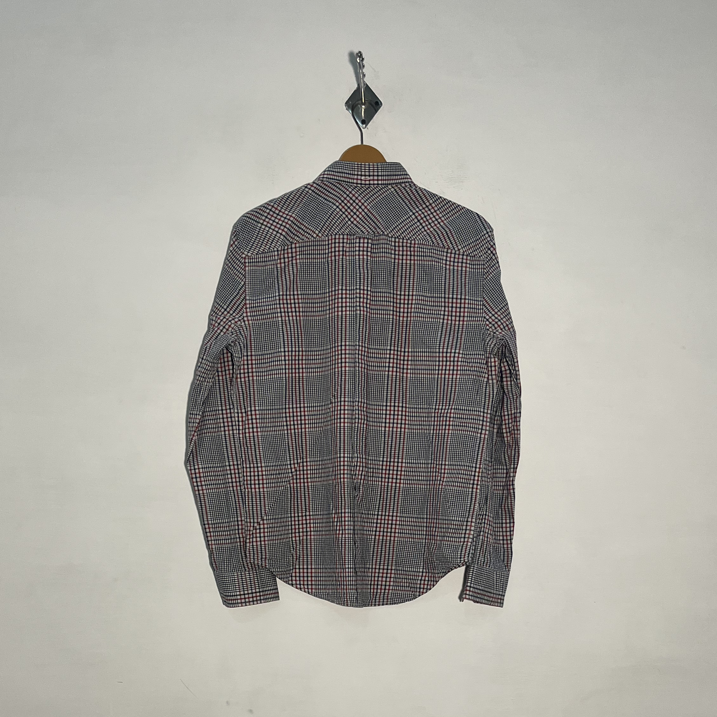 Ben Sherman Men's Dress Shirt Gray Red & Black Check Preloved #3433
