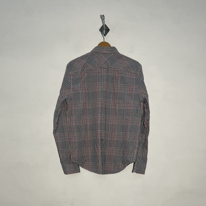 Ben Sherman Men's Dress Shirt Gray Red & Black Check Preloved #3433