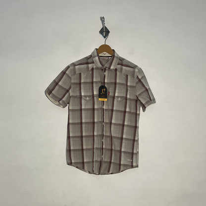 Levi's Men's Dress Shirt Gray & Dark Brown Check Preloved #3432