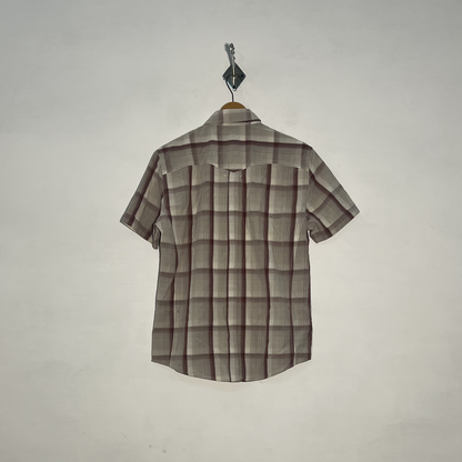 Levi's Men's Dress Shirt Gray & Dark Brown Check Preloved #3432