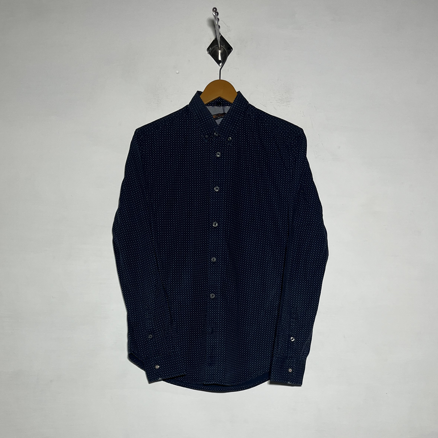 Ben Sherman Men Dress Shirt Dark Blue Red Dotted Preloved #3468