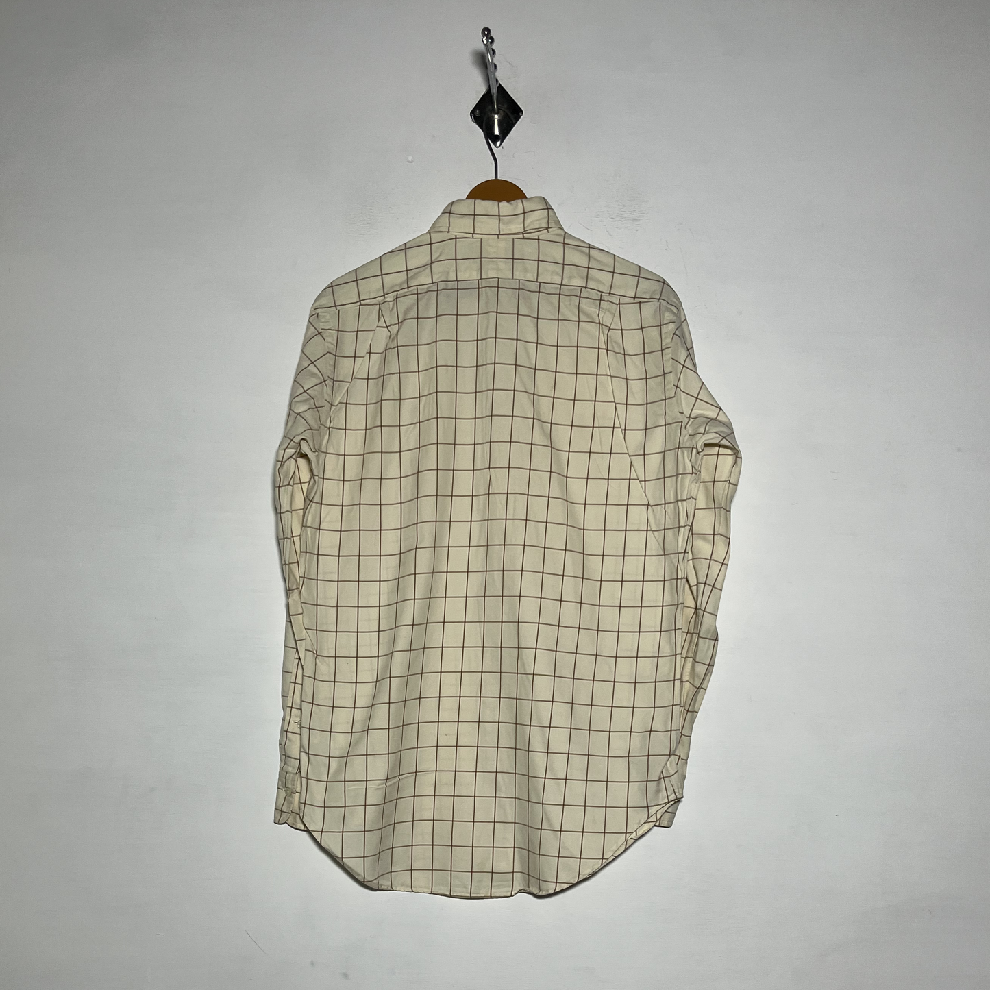 Polo Men Dress Shirt Off White Brown Check Preloved #3469