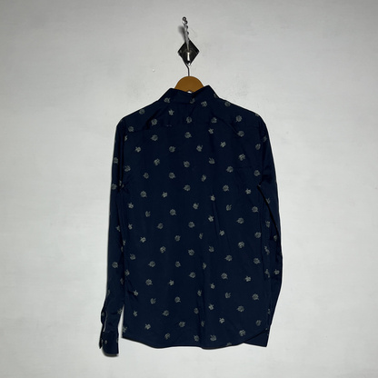 M&S Men Dress Shirt Dark Blue Gray Floral Preloved #3474
