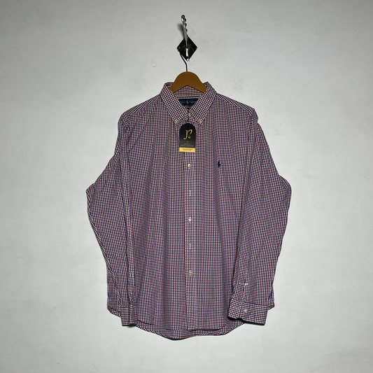 Ralph Lauren Men Dress Shirt Red Dark Blue Check Preloved #3465