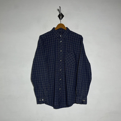 Ben Sherman Men Dress Shirt Dark Blue Check Preloved #3463