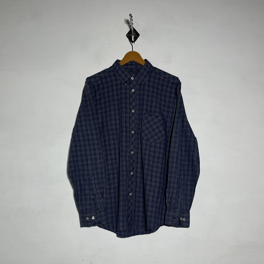 Ben Sherman Men Dress Shirt Dark Blue Check Preloved #3463