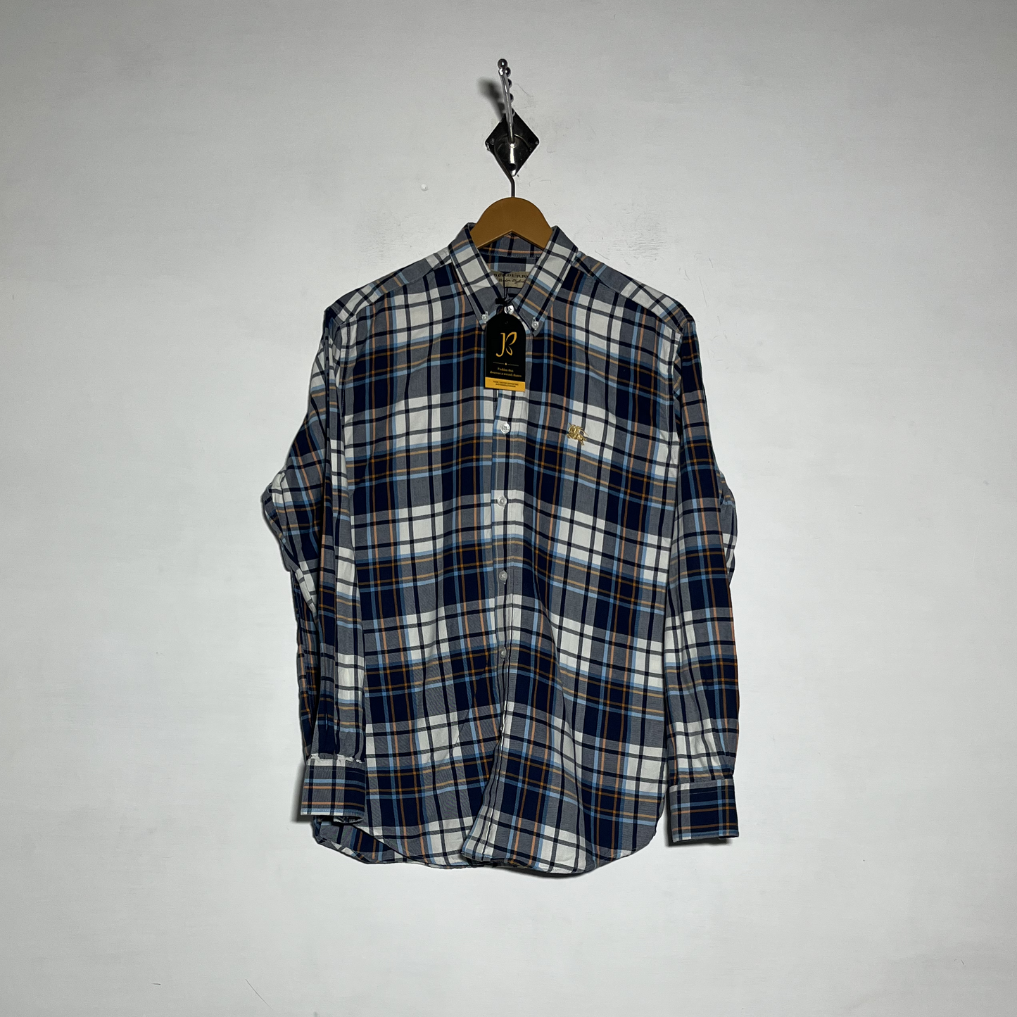 Burberry Men Dress Shirt Dark Blue Check Preloved #3459