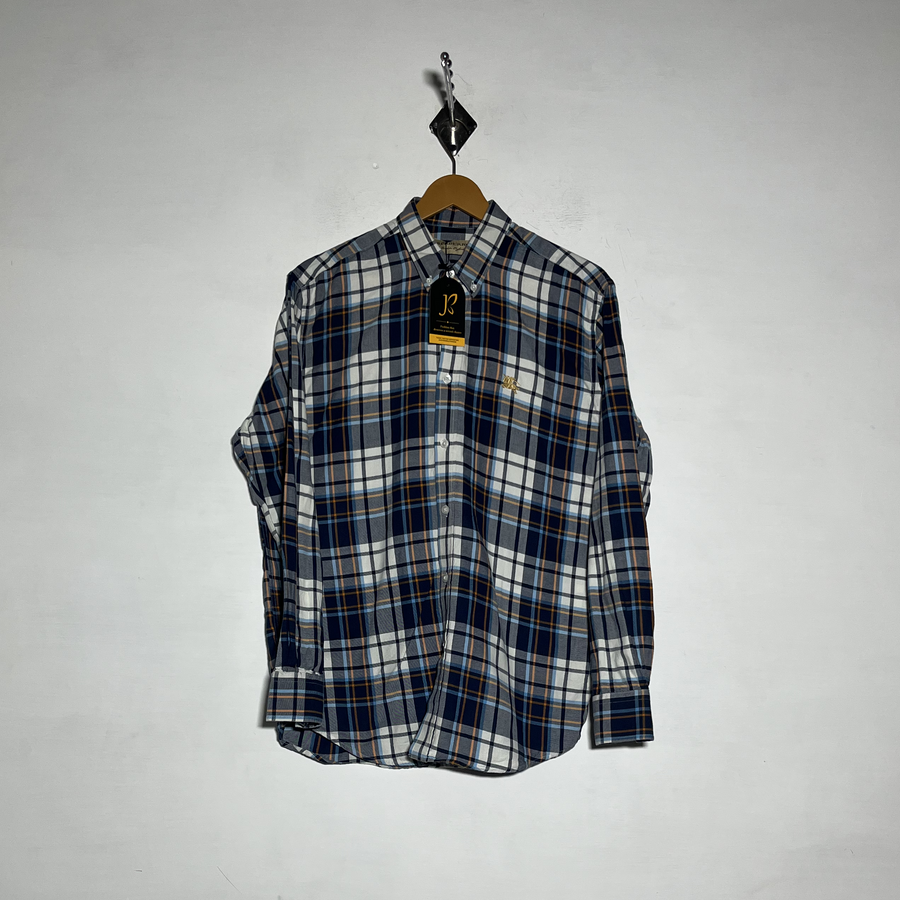 Burberry Men Dress Shirt Dark Blue Check Preloved #3459