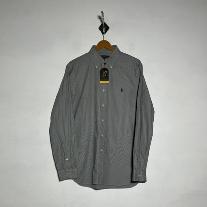 Polo Men Dress Shirt White Gray Lining Preloved #3462