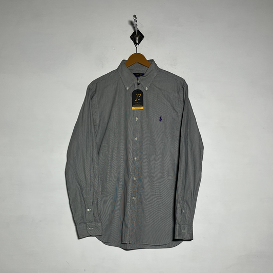 Polo Men Dress Shirt White Gray Lining Preloved #3462