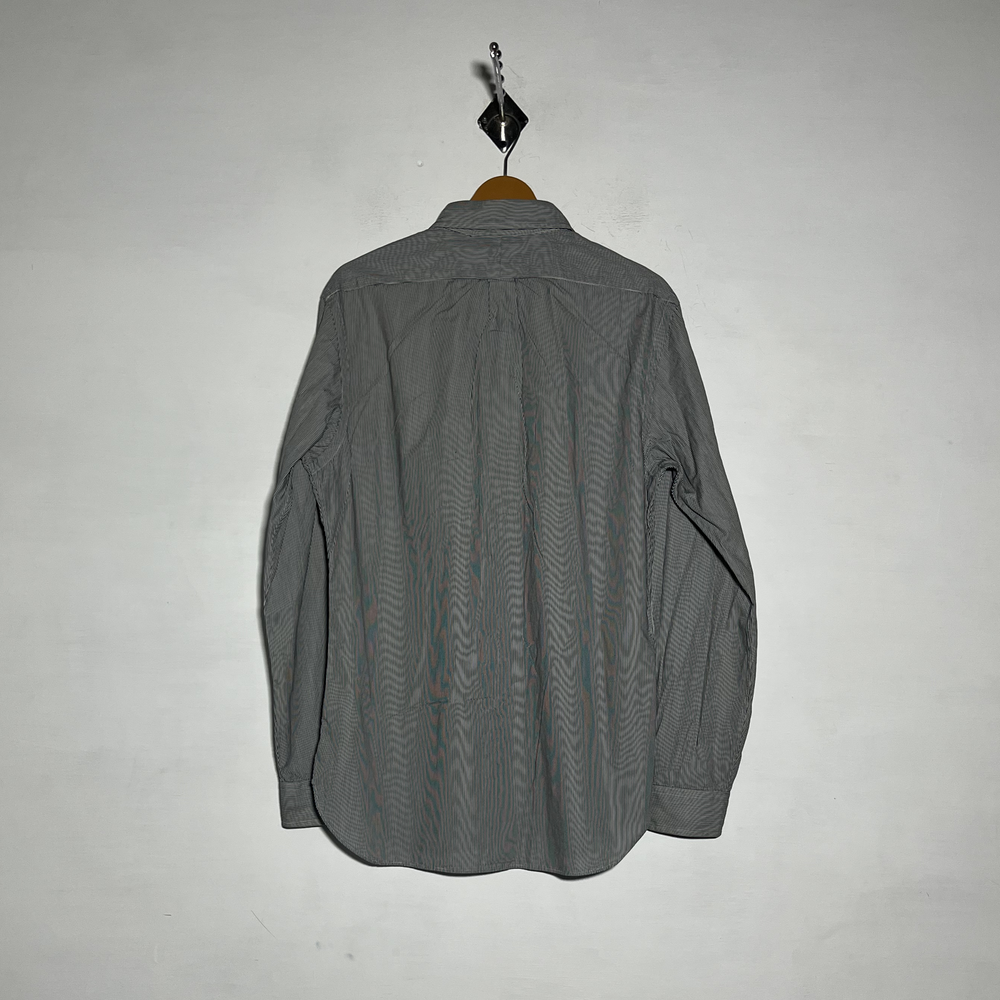 Polo Men Dress Shirt White Gray Lining Preloved #3462