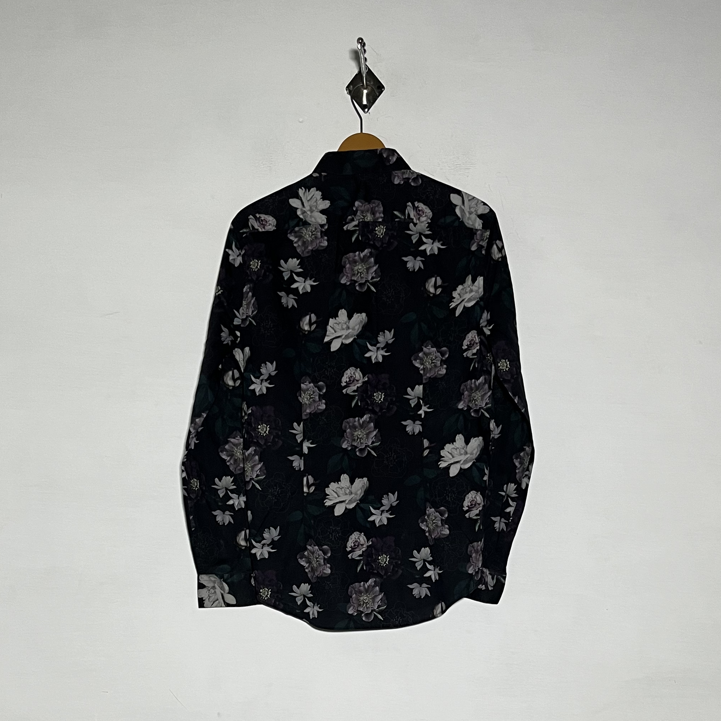 Autograph Men Dress Shirt Preloved Black & White Purple Floral #3473