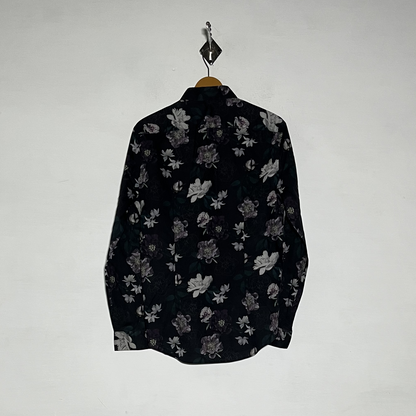 Autograph Men Dress Shirt Preloved Black & White Purple Floral #3473
