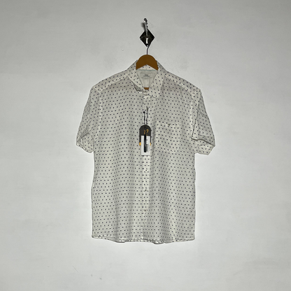 Easy Men Dress Shirt Preloved White & Blue Printed #3471