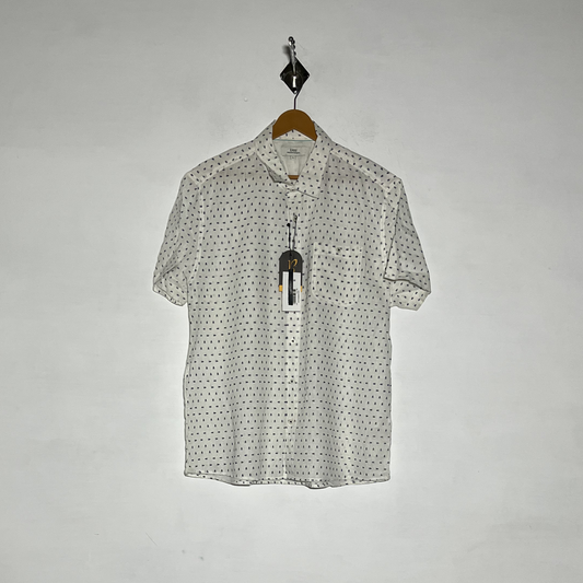 Easy Men Dress Shirt Preloved White & Blue Printed #3471