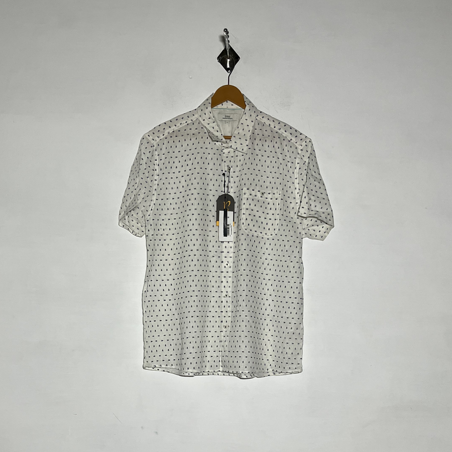 Easy Men Dress Shirt Preloved White & Blue Printed #3471