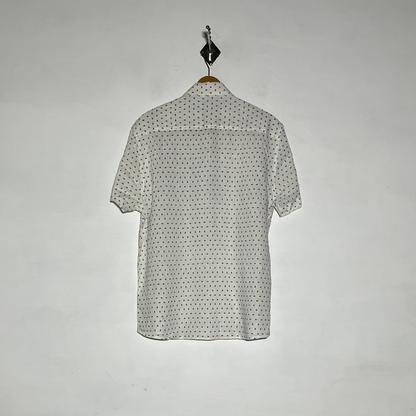 Easy Men Dress Shirt Preloved White & Blue Printed #3471