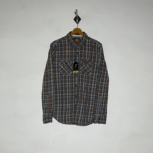 Superdry Men Dress Shirt Preloved Gray & Orange Check #3470
