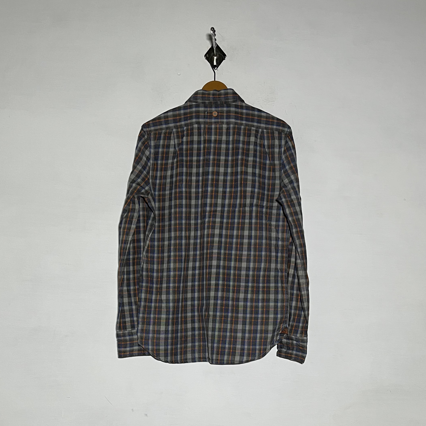 Superdry Men Dress Shirt Preloved Gray & Orange Check #3470