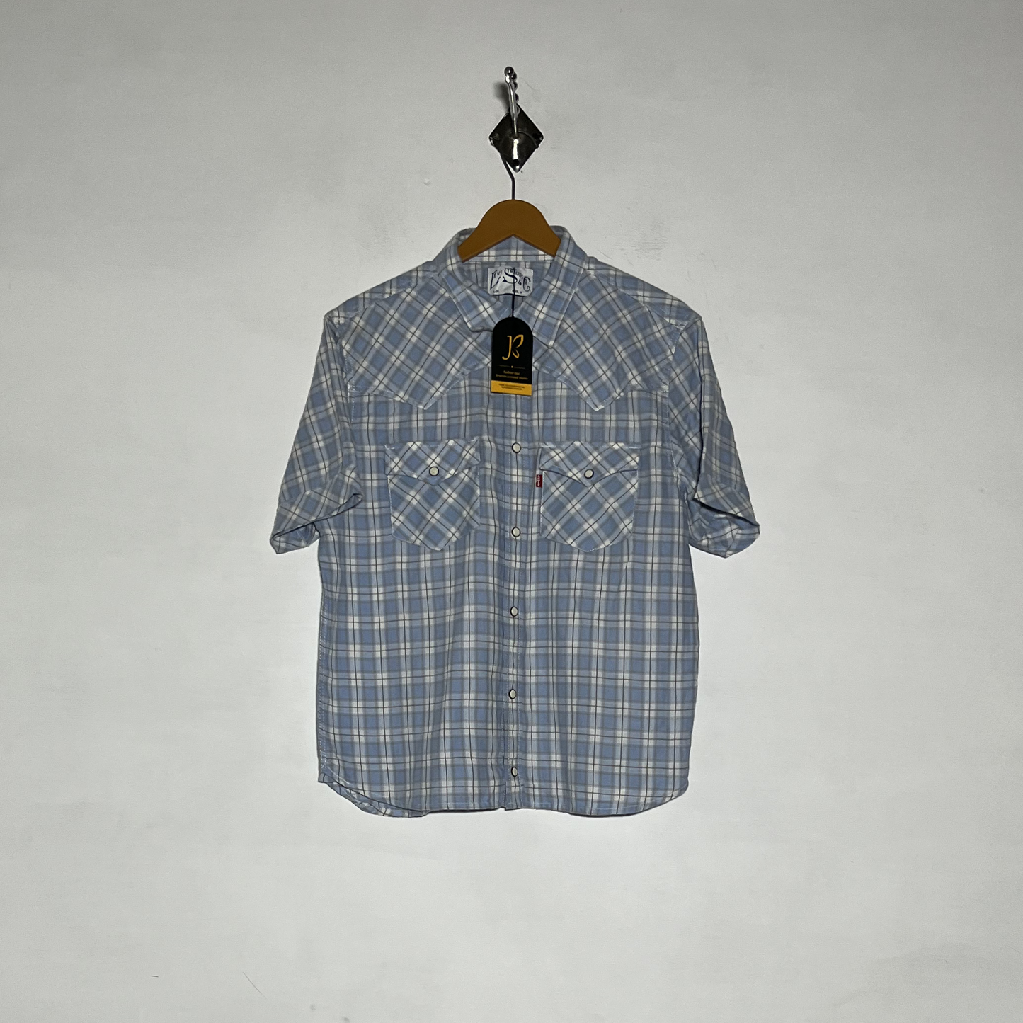 Levi Strauss Men Dress Shirt Preloved Sky Blue & White Check #3466