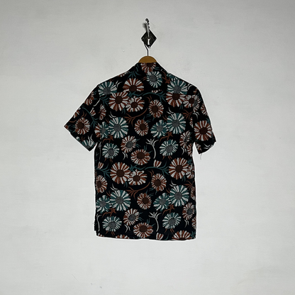Topman Men Dress Shirt Preloved Black & Sea Green Floral #3458