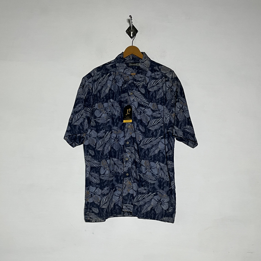 Armando Men Dress Shirt Preloved Dark Blue & White Floral #3460