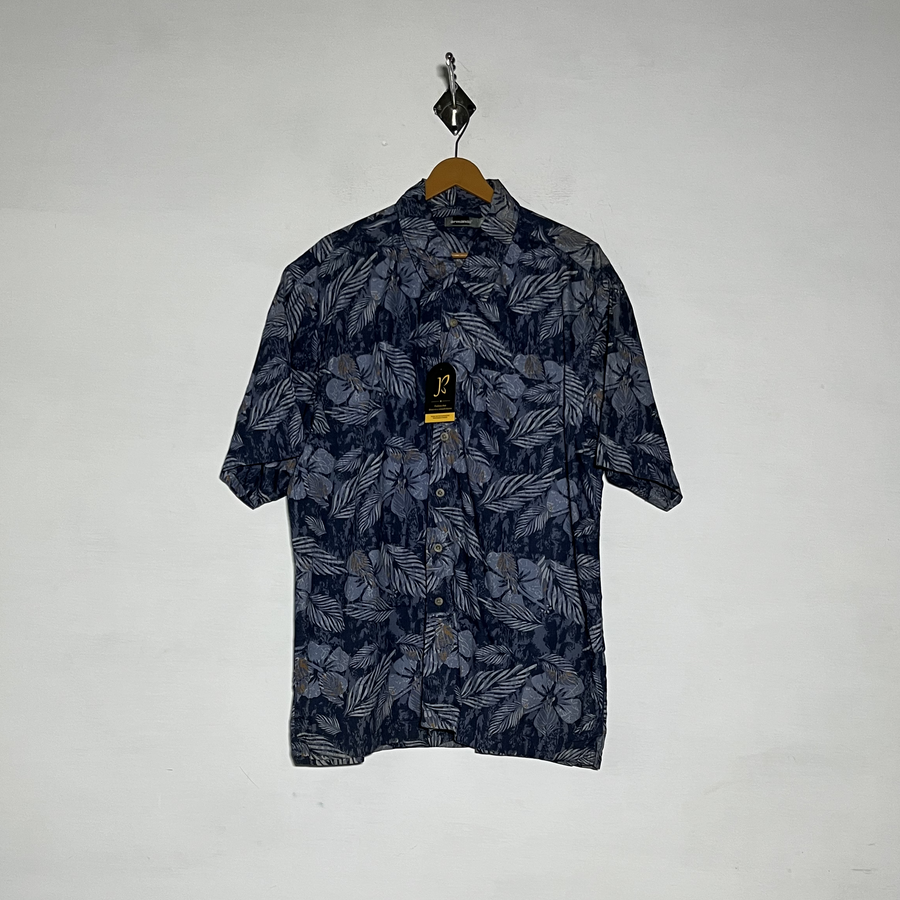 Armando Men Dress Shirt Preloved Dark Blue & White Floral #3460