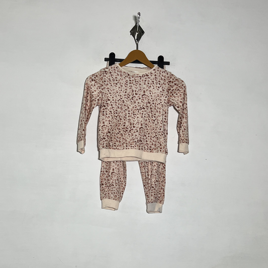 M&Co Baby Pink & Brown Printed Suit Preloved #3519