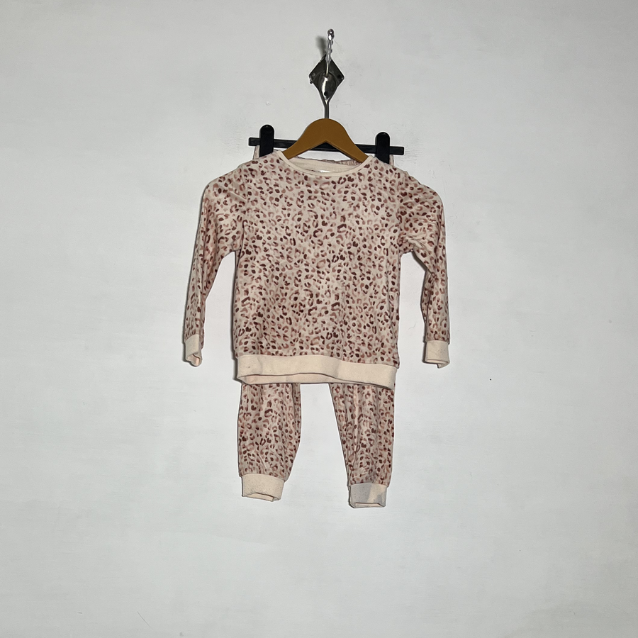 M&Co Baby Pink & Brown Printed Suit Preloved #3519