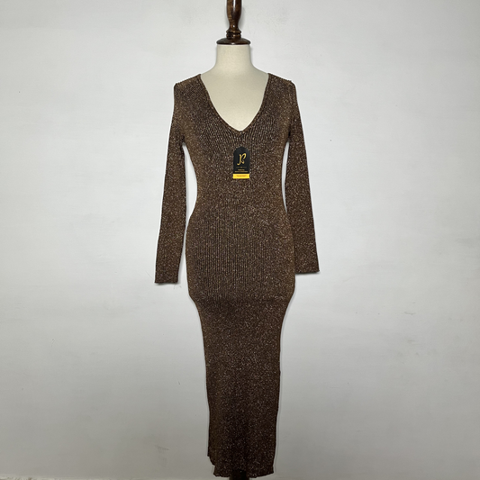 River Island Bodycon Brown Metallic Winter Preloved Clothing #3627