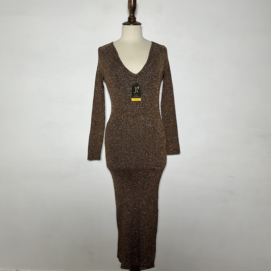 River Island Bodycon Brown Metallic Winter Preloved Clothing #3627