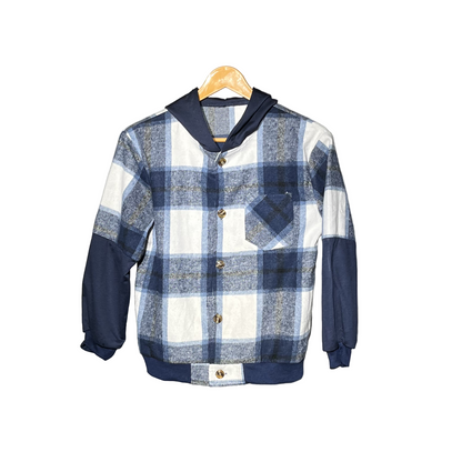 White and Dark Blue Check Kids #1468