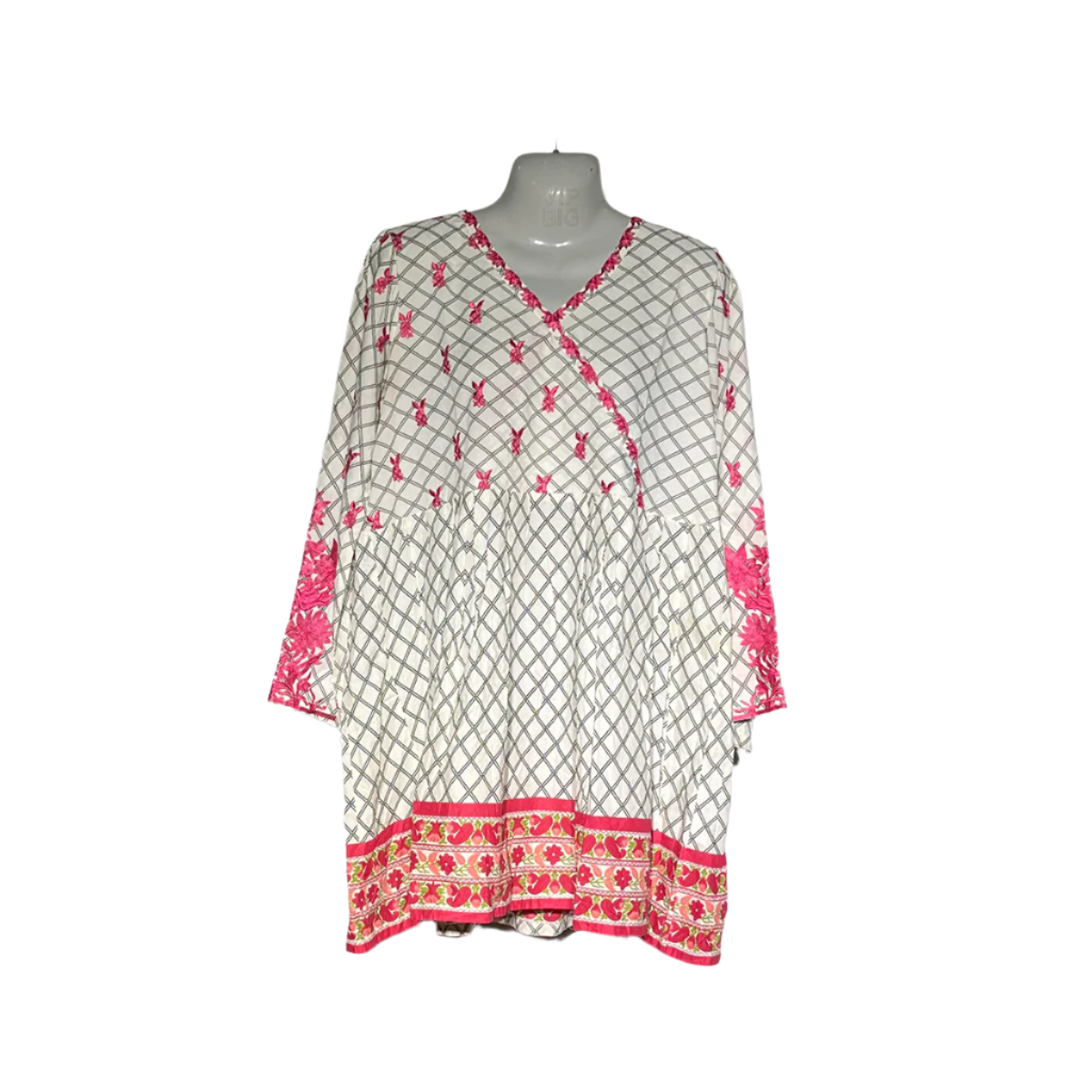 Khaadi White & Pink Embroidered Angrakha Kurta #104